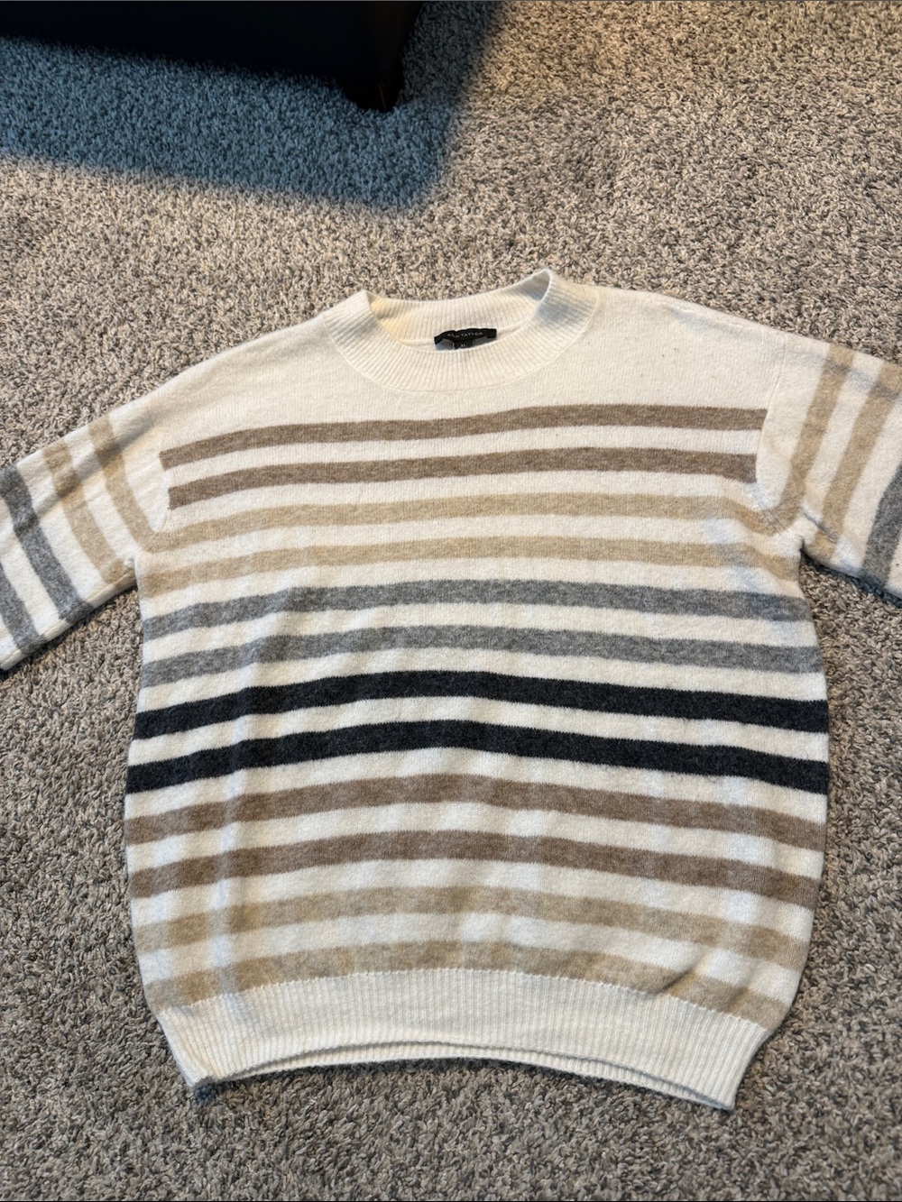 Ann Taylor Women's Striped Crewneck Sweater in Cream, Tan, Gray & Black